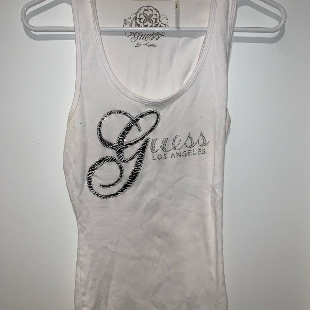 GUESS LOS ANGELES WHITE TANK WITH RHINESTONES